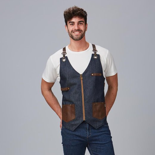 GILET UNISEX DENIM E PELLE KURUME